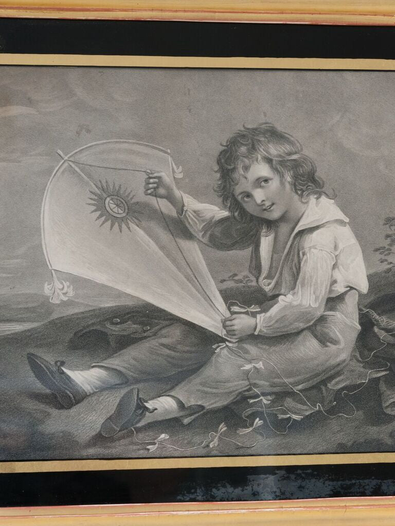 Antique Painting by Joseph Barney, Engraved by T. Gaugain " Boy with a kite" - Decorative Antiques UK  - 3