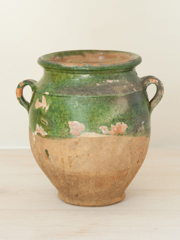 Antique French Provencal Green glazed Confit Pot