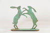 Small pair boxing hares on stand, with verdigris finish - Decorative Antiques UK  - 2