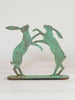 Small pair boxing hares on stand, with verdigris finish - Decorative Antiques UK  - 1