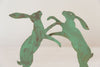 Small pair boxing hares on stand, with verdigris finish - Decorative Antiques UK  - 3
