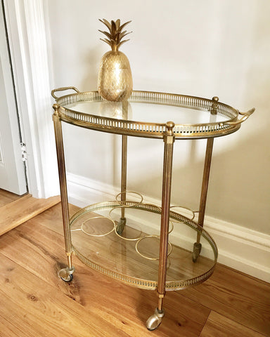 Mid Century French Brass Oval Drinks trolley/ Bar cart