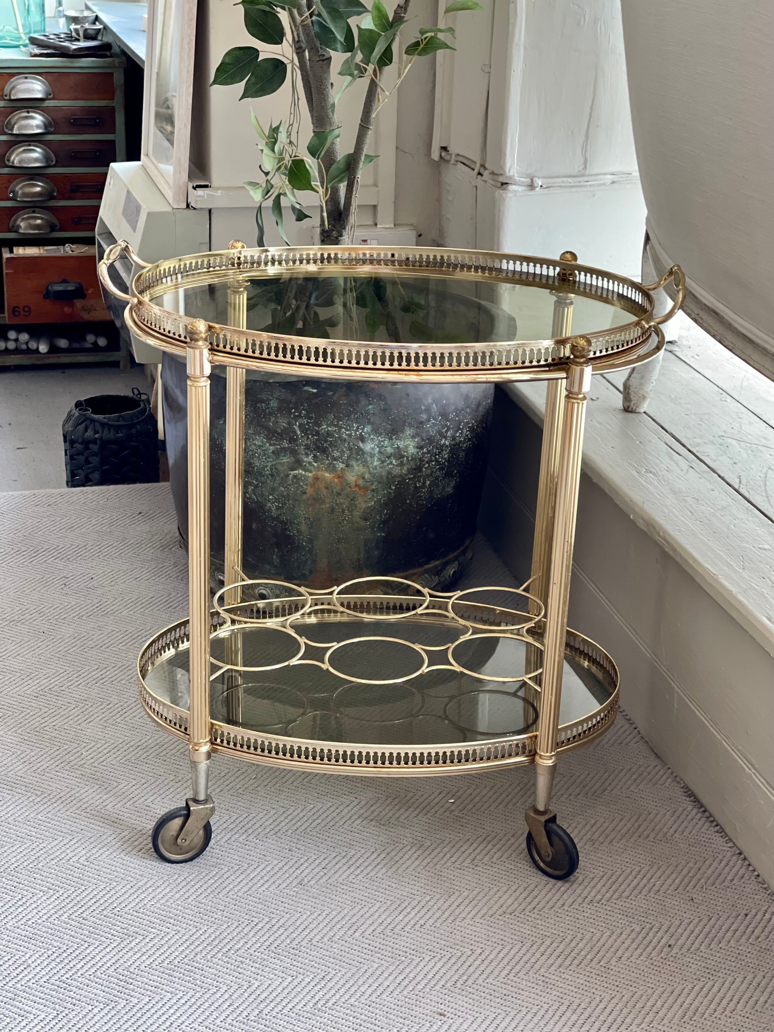 Mid Century French small oval drinks trolley