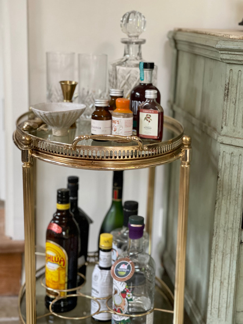 Mid Century French small oval drinks trolley