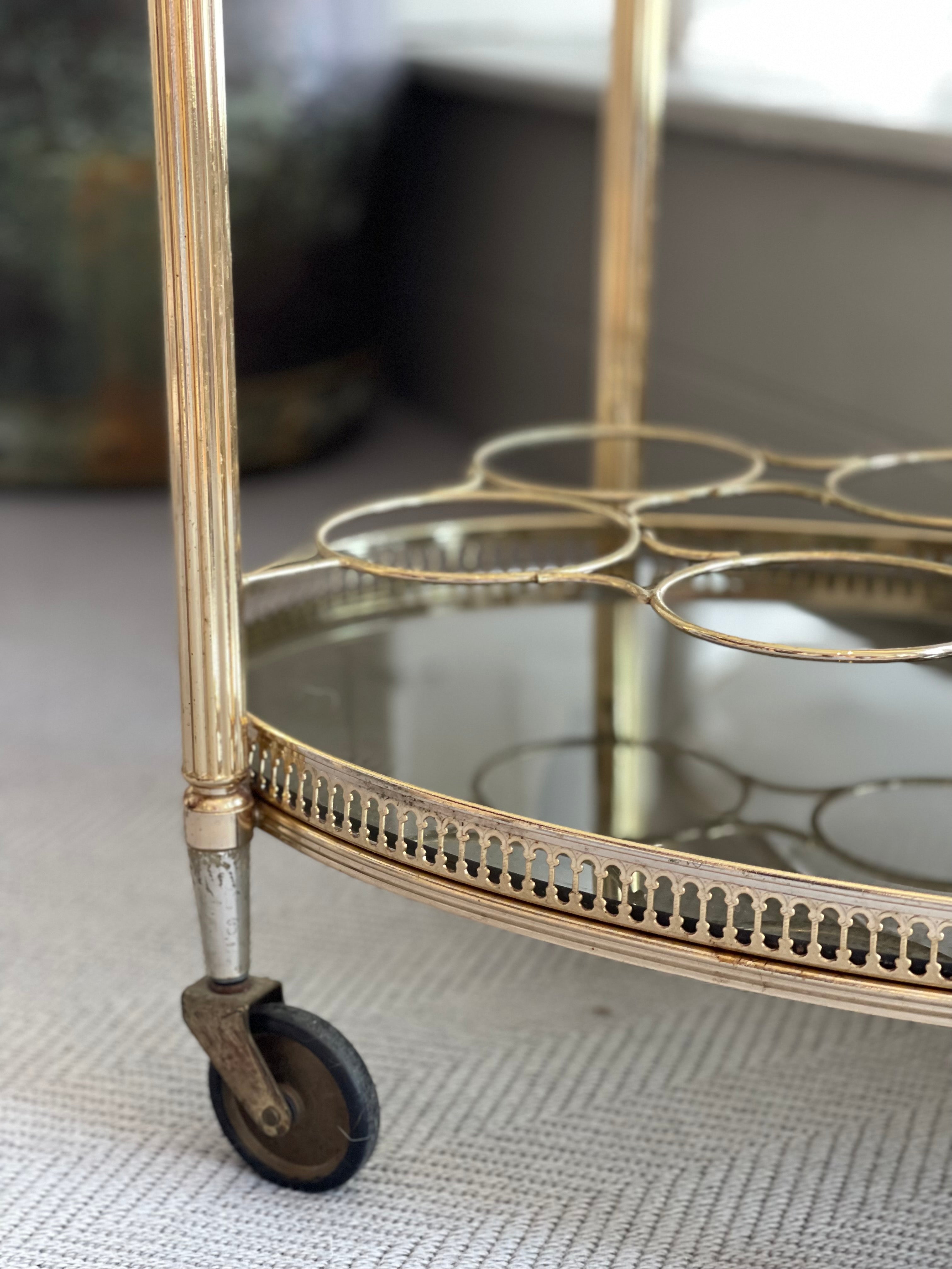 Mid Century French small oval drinks trolley