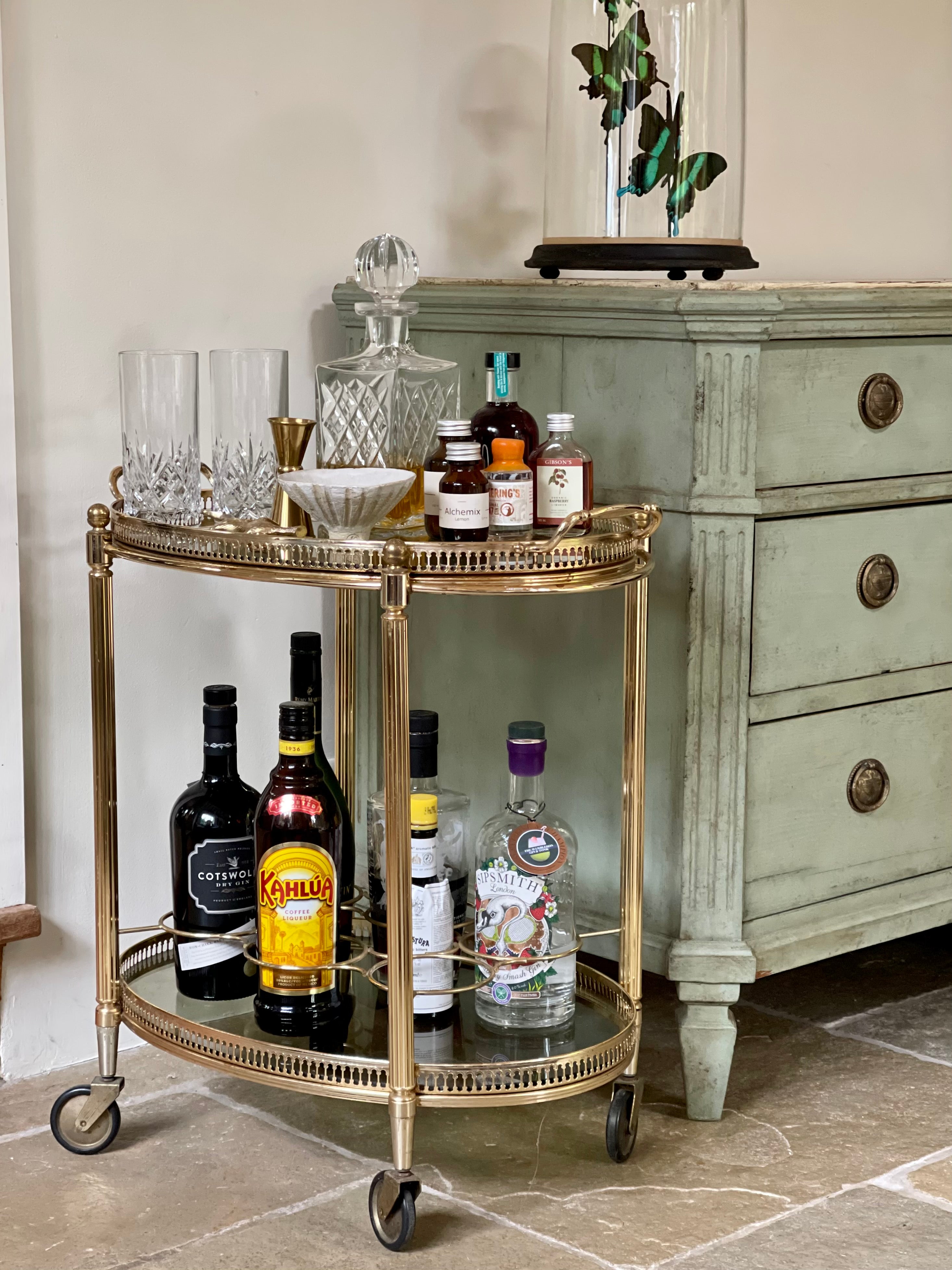 Mid Century French small oval drinks trolley