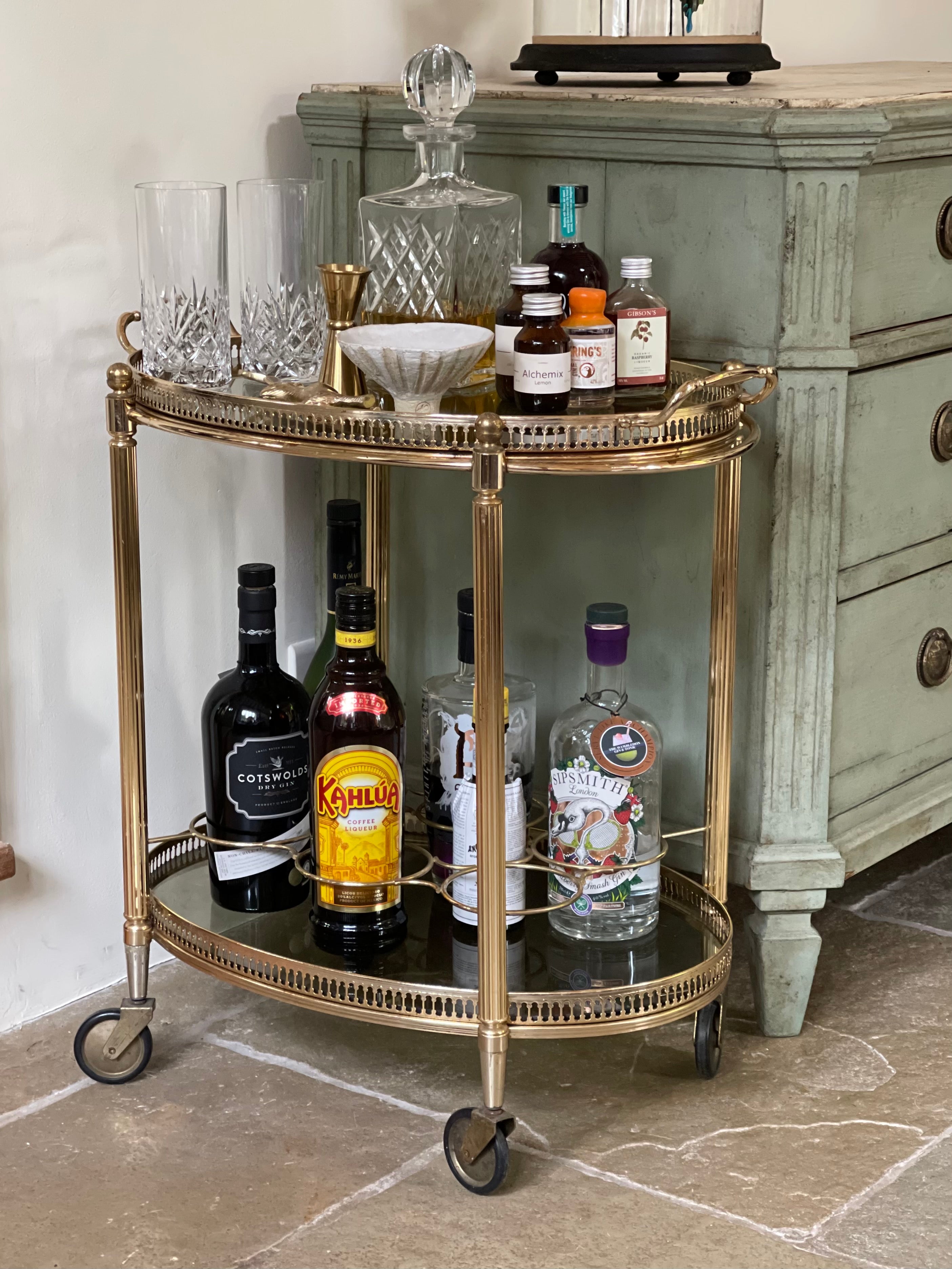 Mid Century French small oval drinks trolley