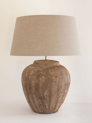 Beautiful Large Textured Terracotta Jar lamp with Linen shade