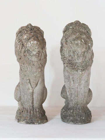 Magnificent Pair of Vintage Composite Stone Lions - Decorative Antiques UK  - 1