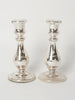 Pair Antique Swedish Mercury Glass Candlesticks with white handpainted design