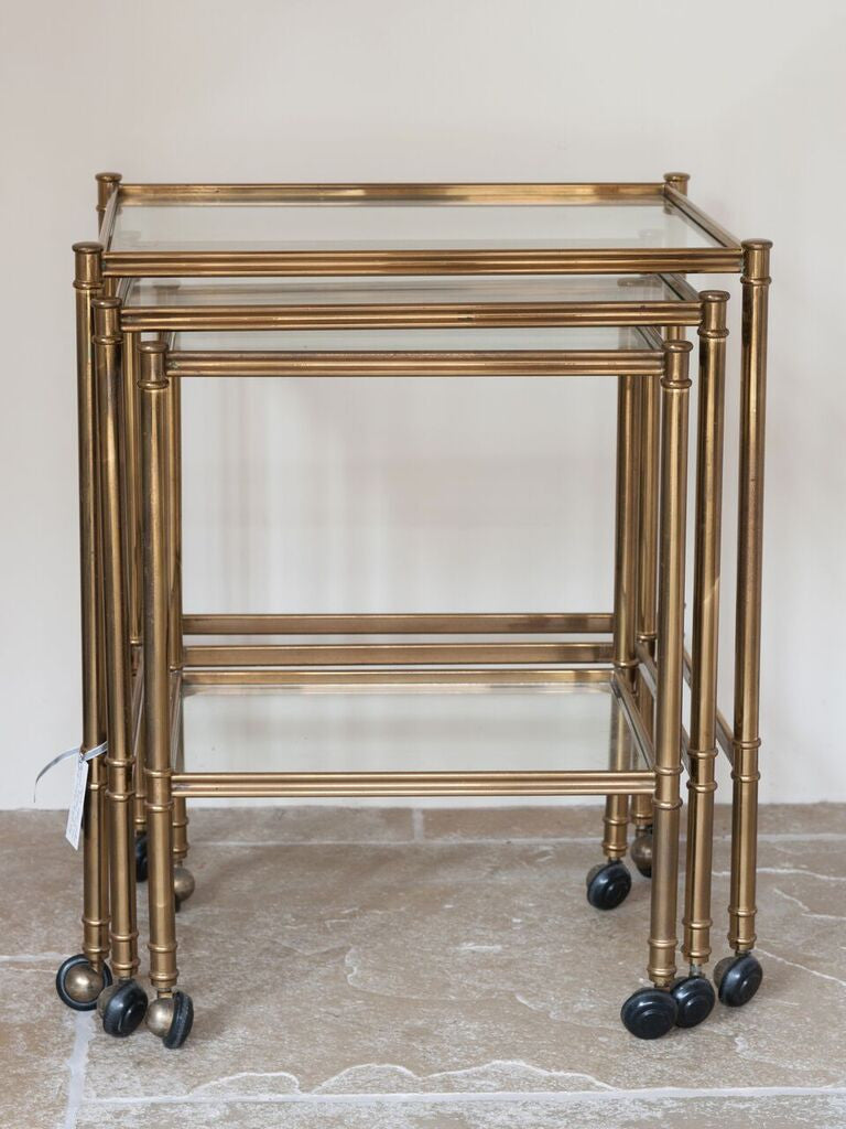 Beautiful Mid Century Italian Brass and Glass nesting tables on