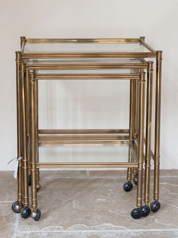 Beautiful Mid Century Italian Brass and Glass nesting tables on castors - Decorative Antiques UK  - 1