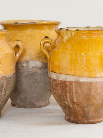 Collection of Antique Yellow Glazed Provencal Confit Pots - Decorative Antiques UK  - 1
