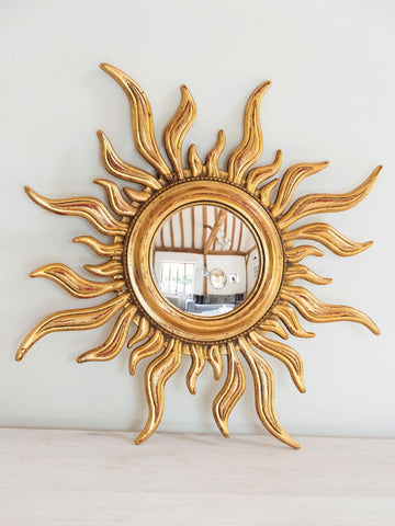Mid Century French Sunburst Mirror with Convex Glass