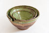 Set 3 Antique French Tian Bowls with Green glaze