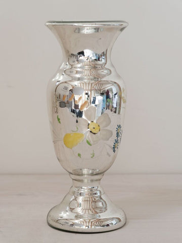 Lovely Vintage French Mercury Glass handpainted vase - Decorative Antiques UK  - 1
